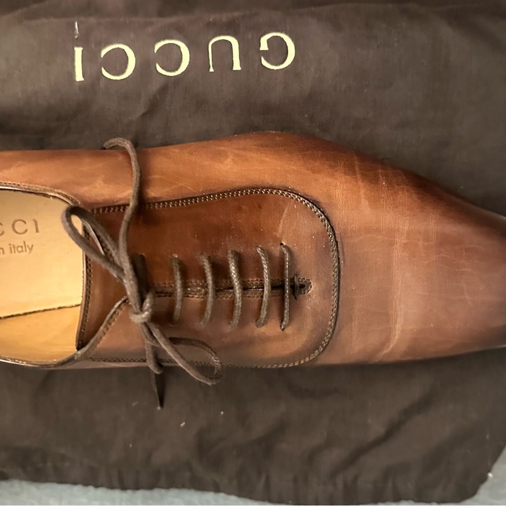 Gucci Men's Brown Leather Oxfords size 8.5 - Picture 2 of 6